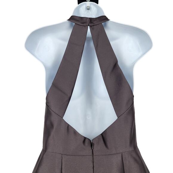 Alfred Sung High Neck Cut Out Formal Bridesmaid Long Dress Caviar Gray Size 4 - Picture 2 of 5